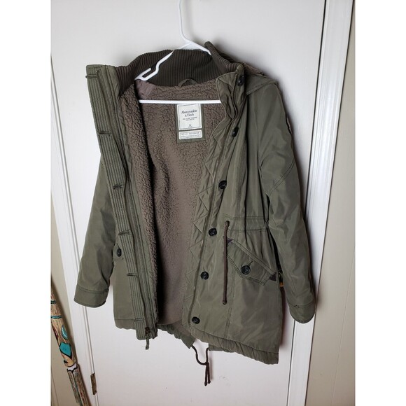 Abercrombie & Fitch 3-in-1 Olive Utility Parka Jacket Sherpa Lined Fur Hood Coat - Picture 3 of 12